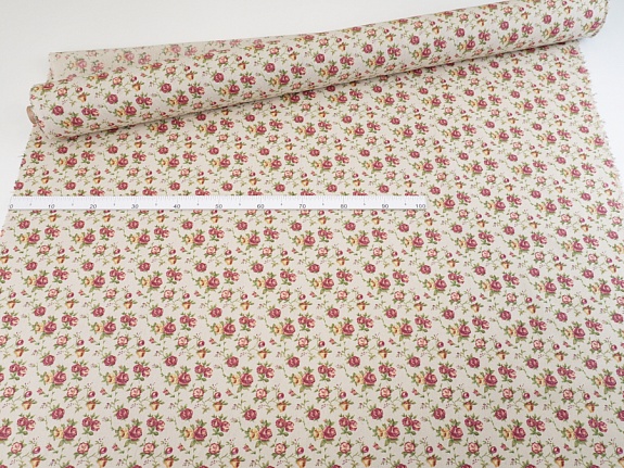 Полулен "Кустовые розы-зеленые листочки"(на светло-суровом), ш.1.5м, лен-40%, хл-40%, п/э-20%, 180гр/м.кв