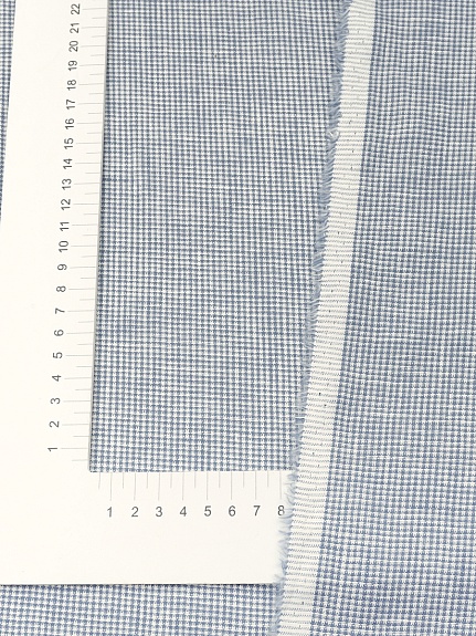 Лен сорочечный пестротканый с умягчением "Мелкая клетка" цв.белый/синий, ш.1.5м, лен-100%