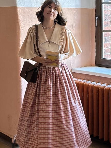 Юбка выполненая из Пестряди "Сердечки - клетка"