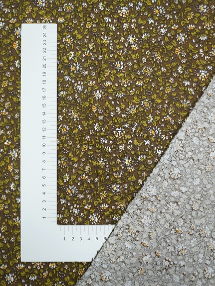 Импорт. хлопок "Сказочный вьюнок на зеленом хаки", СОРТ2, ш.1.5м, хлопок-100%, 110гр/м.кв
