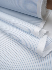 Полулен сорочечный пестротканый с умягчением "Узкая голубая полоска" цв.белый,  ш.1.5м, лен-48%, хлопок-52%, 115гр/м.кв