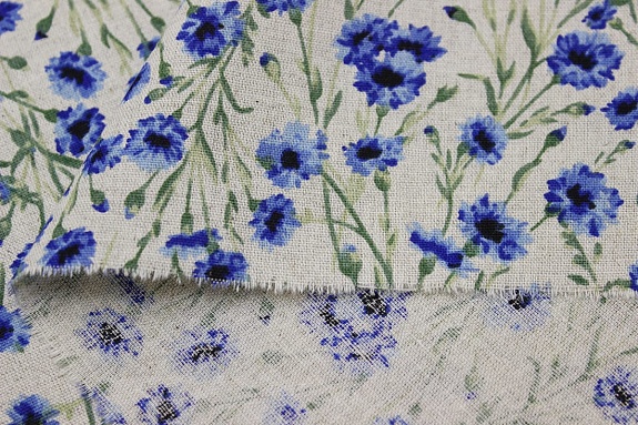 Полулен "Душистые васильки" (на т.суровом), ш.1.5м, лен-30%, хлопок-70%, 140гр/м.кв