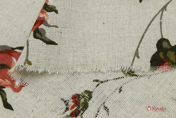 Полулен "Зайцевские розочки-коралловые бутоны" (на суровом), ш.1.5м, лен-30%, хлопок-70%, 140гр/м.кв