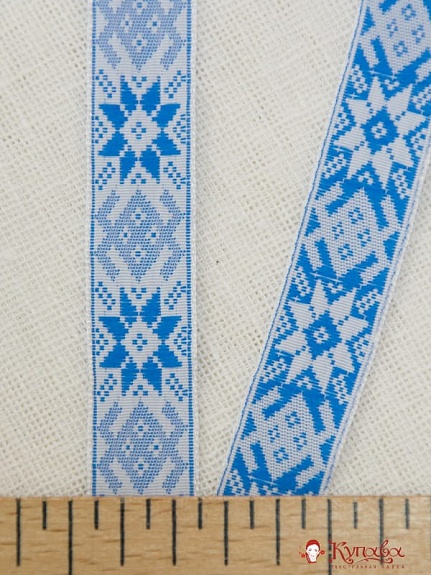 Жак.лента 24мм Голубой цветок на белом