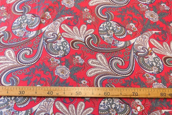 Ситец "Старинные узоры на винтажно-красном", ш.0.8м, хлопок-100%, 86гр/м.кв