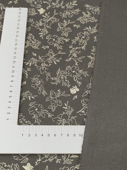 Теплый хлопок "Цветочные прятки" цв.т.серый, ш.1.5м, хлопок-100%, 160гр/м.кв