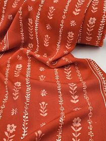 Штапель Премиум "Набойка - луговая дорожка", цв.красно-терракотовый, ш.1.45м, вискоза-100%, 120гр/м.кв