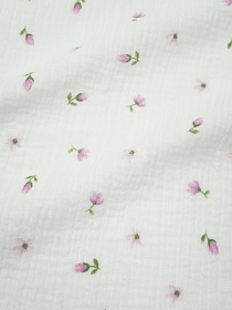 Муслин двухслойный с эф.жатости "Бутончики - цветочки" цв.сиреневый, ш.1.35м, хл-100%, 120гр/м.кв