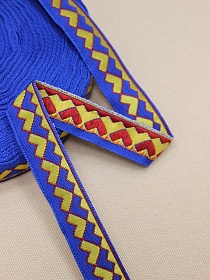 Жак.лента 18мм Св.желтый с красным орнамент на васильковом