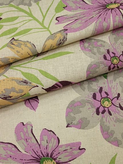 Полулен "Фиолетовая камелия" (на суровом), ш.1.5м, лен-30%, хлопок-70%, 140гр/м.кв