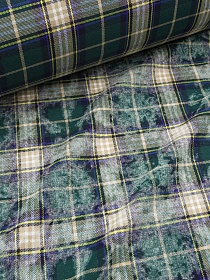 Фуле с вареным эффектом "Клетка" цв.темно-зеленый/бежевый, ш.1.45м, хлопок-100%, 175гр/м.кв