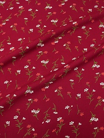 Штапель Премиум "Маленькие цветочные веточки на малиновом", ш.1.45м, вискоза-100%, 120гр/м.кв