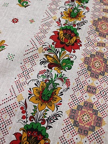 Мерный лоскут - Рогожка "Сказочный цветок - вышивка по кайме", ш.1.5м, хлопок-100%, 160гр/м.кв