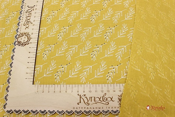 Мерный лоскут(ткань в отрезах) - Муслин двухслойный с эф.жатости "Веточки" цв.винтажно-горчичный