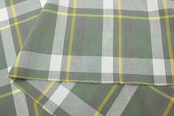 Вареный (стираный) хлопок "Тройная клетка на т.морозно-зеленом", ш.2.5м, хл-100%, 115гр/м.кв