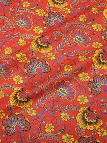Ситец "Павлиний цвет на красном", ш.0.8м, хлопок-100%, 86гр/м.кв