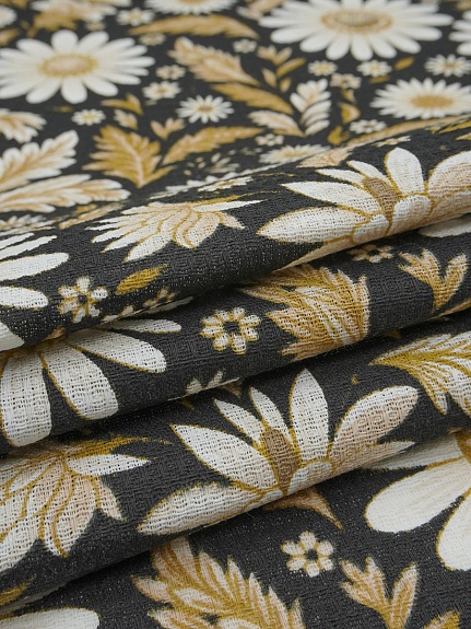 Вафельное полотно "Белокурые ромашки" цв.черный, ш.1.5м, хлопок-100%, 150гр/м.кв