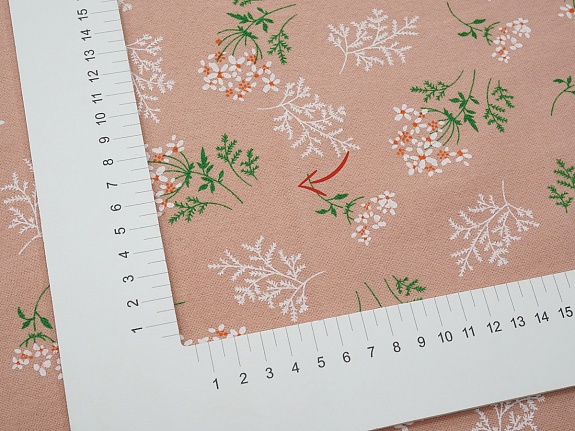 Теплый хлопок "Веточки ромашки" цв.пыльный розово-персиковый, СОРТ2, ш.1.5м, хлопок-100%, 150гр/м.кв