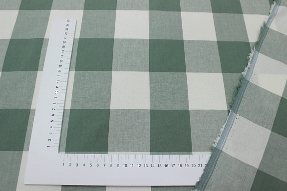 Вареный (стираный) хлопок"Клетка (6.5*7.0см)" цв.т.серо-мятный/молочный, ш.2.5м, хл-100%, 115гр/м.кв