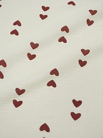 Муслин двухслойный с эф.жатости "Сердечки" цв.сливочный, ш.1.4м, хлопок-100%, 120гр/м.кв