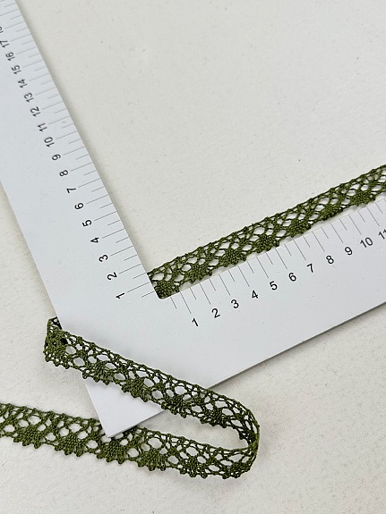 Кружево цв.темный хаки, хлопок-90%, п/э-10%, 15мм, рис.016/32