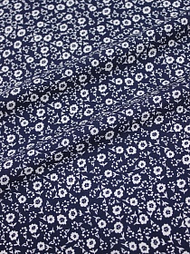 Штапель "Белые незабудки на чернильно-синем-2", ш.1.45м, вискоза-100%, 110гр/м.кв