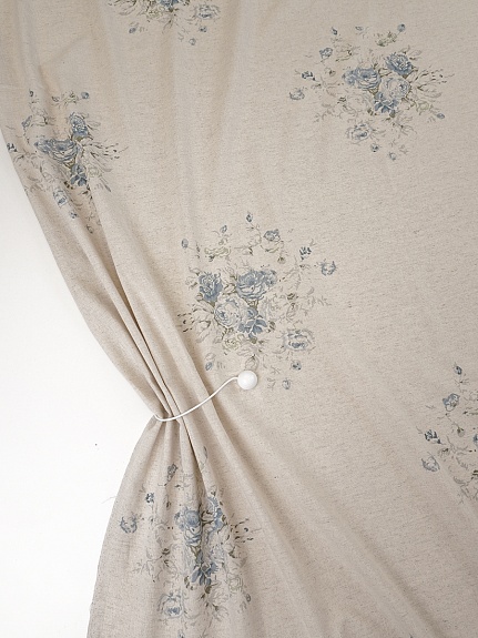 Полулен "Поллианна (голубые цветы)" (на суровом), СОРТ2, ш.1.5м, лен-30%, хлопок-70%, 147гр/м.кв