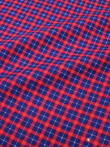 Мерный лоскут Фланель "Синяя клетка на красно-малиновом", ш.1.5м, хлопок-100%,180гр/м.кв