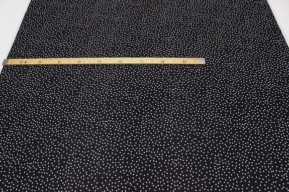 Штапель "Россыпь белого гороха (4мм)" цв.черный, ш.1.42м, вискоза-100%, 90гр/м.кв 