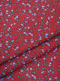 Хлопколен "Мелкие голубые цветочки с веточками на т.красном", ш.1.45м, лен-20%, хл-80%,130гр/м.кв