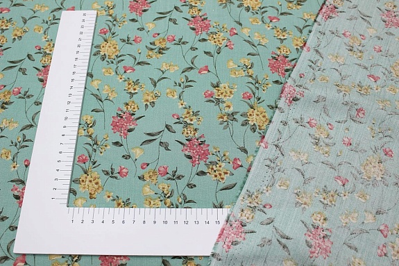 Штапель "Цветочное великолепие", цв.винтажная мята, ш.1.46м, вискоза-100%, 100гр/м.кв
