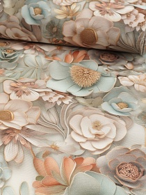 Ткань Дак Цифр.печать "Пастельные цветы", ш.1.8м, хлопок-65%, п/э-35%, 205гр/м.кв