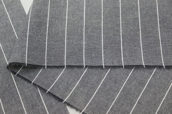 Вареный (стираный) хлопок "Полосы (цв.молочный) на т.сером меланже", ш.2.5м, хл-100%, 115гр/м.кв