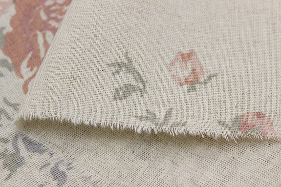 Полулен "Поллианна (коралловые цветы)" (на суровом), СОРТ2, ш.1.5м, лен-30%, хлопок-70%, 147гр/м.кв