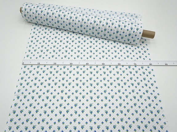 Ситец "Синие цветочки с пшеном на белом", ш.0.8м, хлопок-100%, 100гр/м.кв