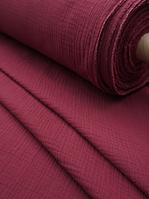 Муслин двухслойный с эффектом жатости цв.Бордово-свекольный, СОРТ2, ш.1.35м, хлопок-100%, 110гр/м.кв