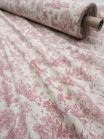 Хлопколен ("Digital") "Туаль де Жуи - прованс" цв.брусника (на суровом), СОРТ2, ш.1.4м, лен-15%, хл-85%, 125гр/м.кв