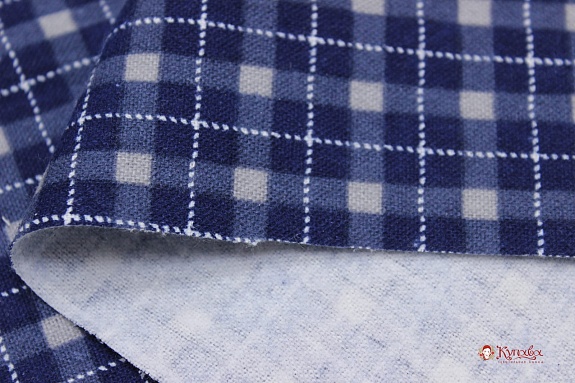 Фланель "Темно-синяя клетка на сером", ш.1.5м, хлопок-100%,180гр/м.кв