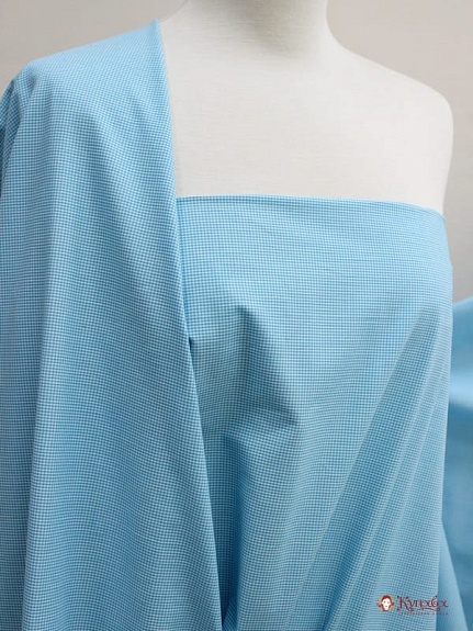 Ткань блузочно-сорочечная "Мелкая бирюзовая клетка", ш.1.5м, хлопок-100%, 100гр/м.кв