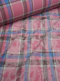 Фуле с вареным эффектом "Клетка" цв.темная роза/голубой, ш.1.4м, хлопок-100%, 160гр/м.кв