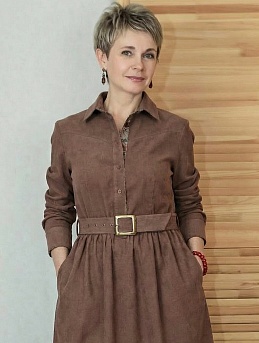 Платье из микровельвета и импортного хлопка в бежево-коричневом цвете