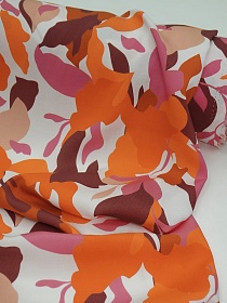 Штапель Премиум Цифр.печать "Цветочный камуфляж" цв.оранжевый, ш.1.45м, вискоза-100%, 115гр/м.кв