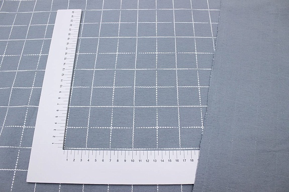 Теплый хлопок "Клетка-пунктир на серо-голубой дымке", ш.1.48м, хлопок-100%, 150гр/м.кв