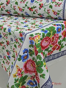 Рогожка "Яркий вьюнок - пионы по кайме" цв.серый меланж, ш.1.5м, хлопок-100%, 160гр/м.кв