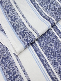 Мерный лоскут (ткань в отрезах) - Холст полотенечный жаккард "Вышивка" цв.джинсово-синий/голубой