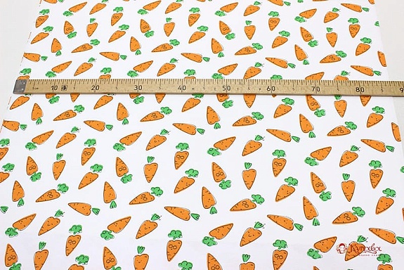 Трикотаж Интерлок "Забавные морковки", ш.1.76м (0.88м*2 чулок), Пенье, хл-100%,170г/м.кв