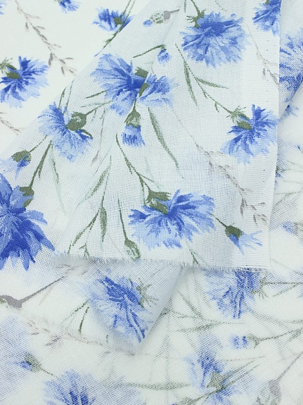 Ситец "Васильковый луг" цв.белый, ш.1.5м, хлопок-100%, 94гр/м.кв