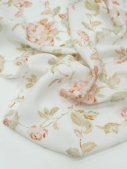 Штапель Премиум (Digital) "Майская роза" цв.белый, ш.1.45м, вискоза-100%, 105гр/м.кв