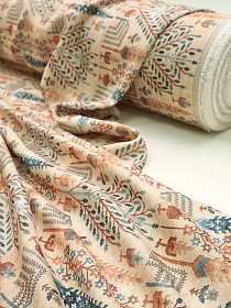Мерный лоскут Лен с вискозой (Digital) "Этно - сад" цв.бежевый, ш.1.35м, лен-70%, вискоза-30%, 180гр/м.кв