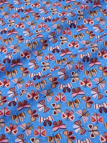 Ситец "Танец бабочек на голубом", шир.1,5м,  хлопок-100%, 100гр/м.кв